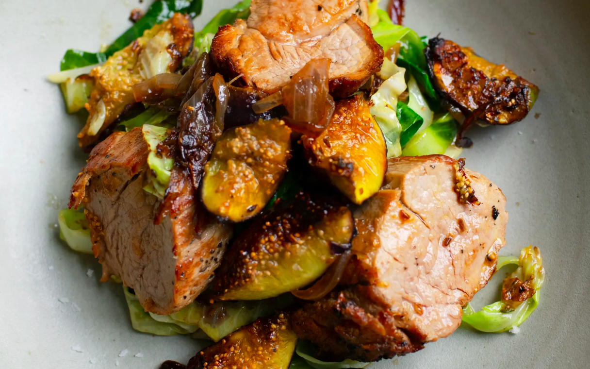 Roast Pork Tenderloin With Stir Fry Cabbage And Spiced Figs Tastetickler