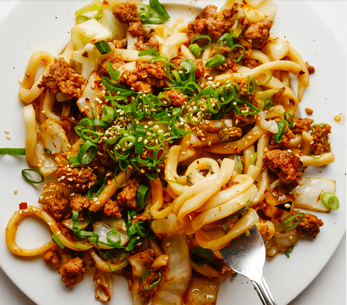 Stir Fried Udon Noodles With Pork And Scallions Tastetickler